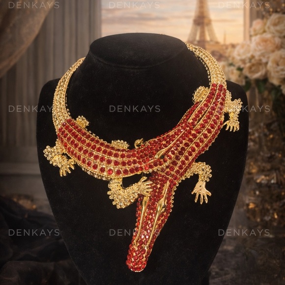 Gold and Red Alligator Necklace
